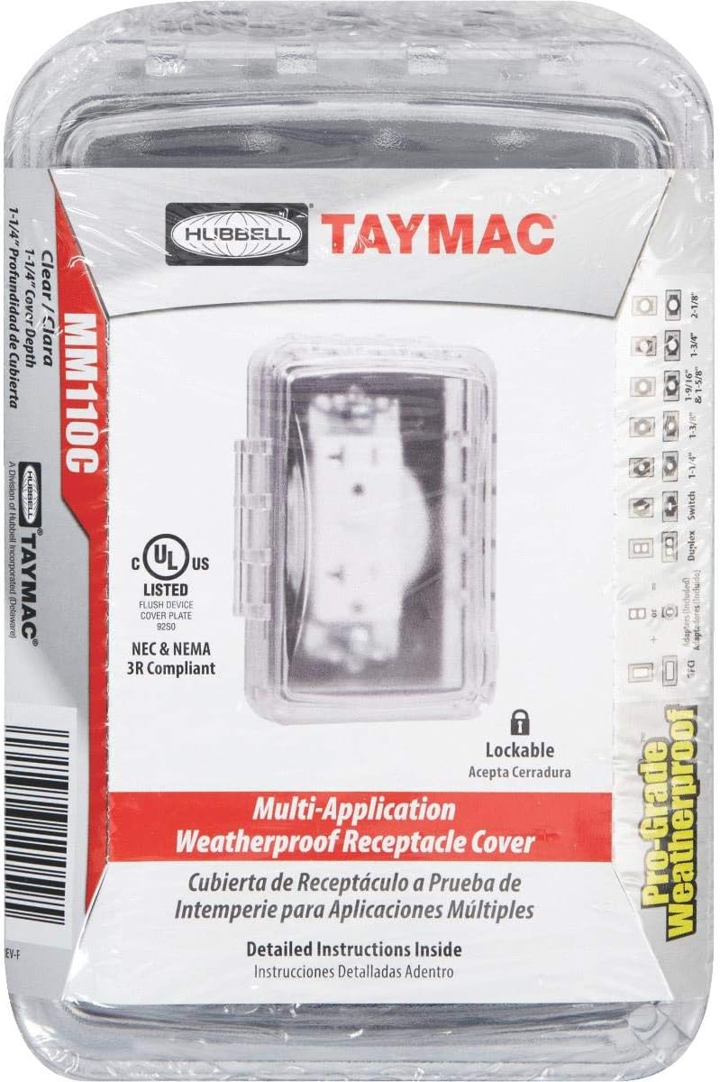 TayMac MM110C Weatherproof Single Outlet Outdoor Receptacle Cover, 5/8 Inches Deep, Clear - Electrical Outlet Boxes - 