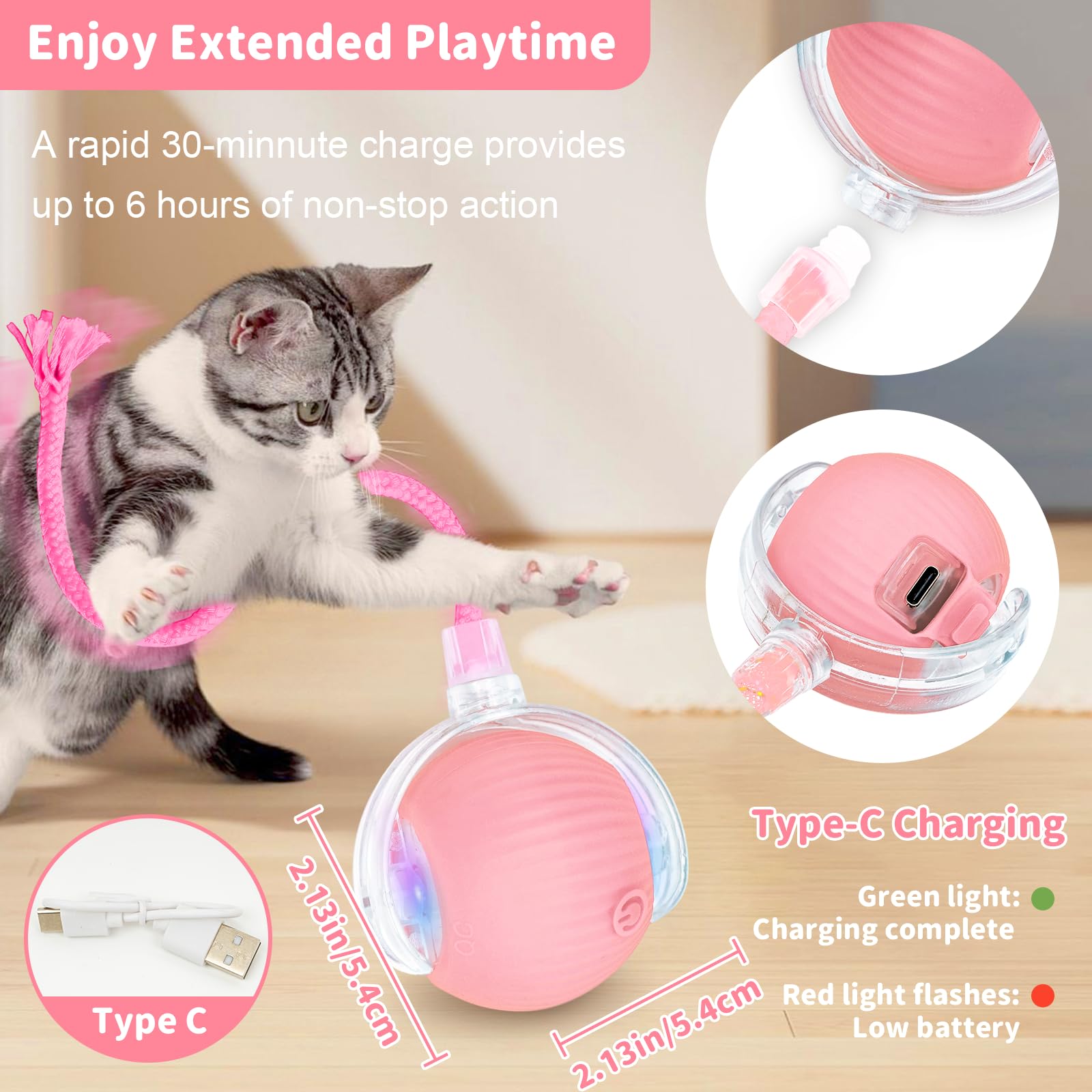 Juguete masticable automático interactivo para gatos activos, color rosa