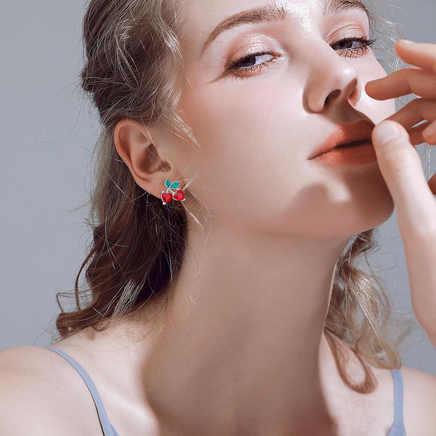 925 Sterling Silver Cherry Stud Earrings Red Fruit Cherry Jewelry for Women Wife - Image 5