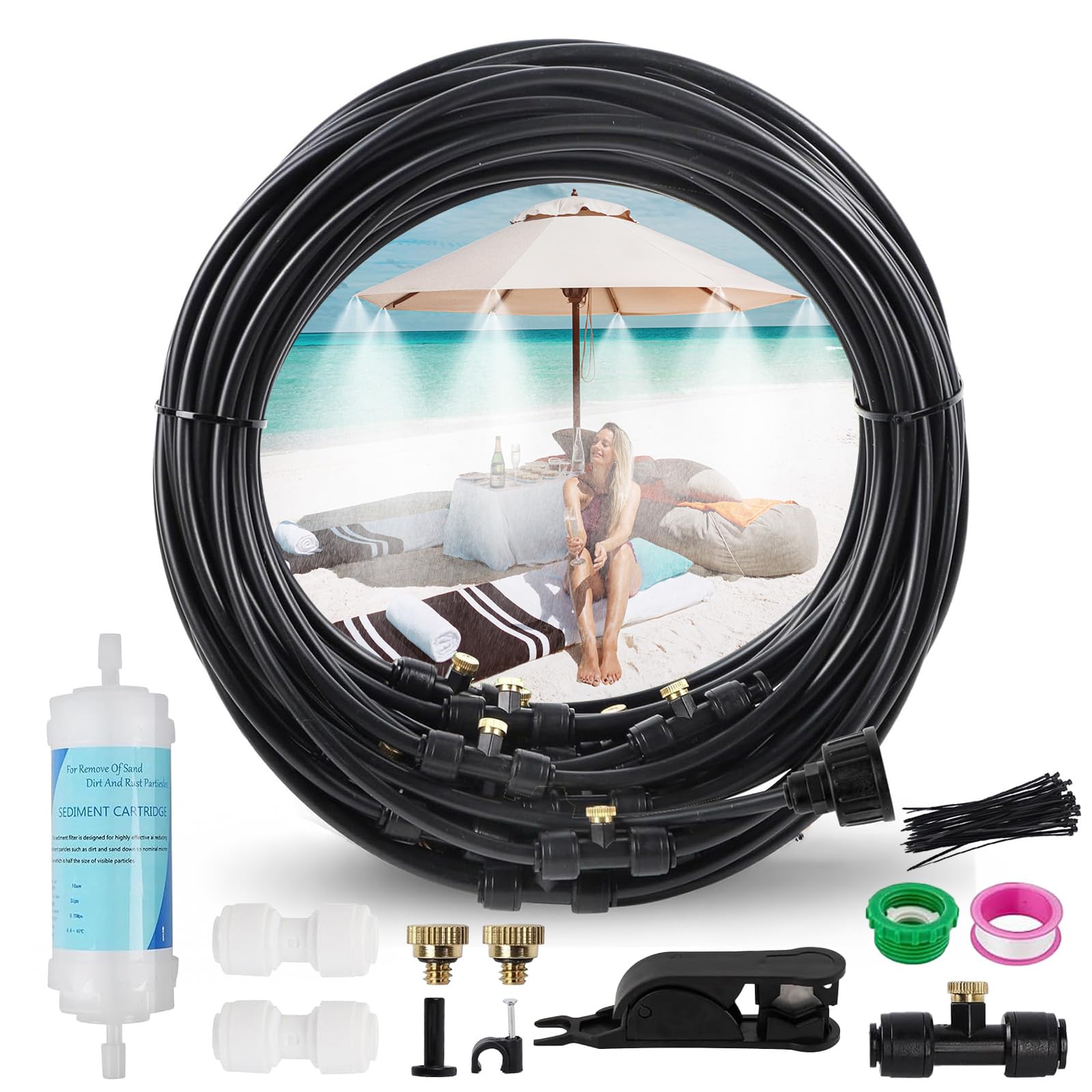 Landrip Brumisateur Exterieur 18M avec 20 Buses + Joint en T+1 Adaptateur 3/4" pour Brumisateur Jardin Terrasse Serre Parasols