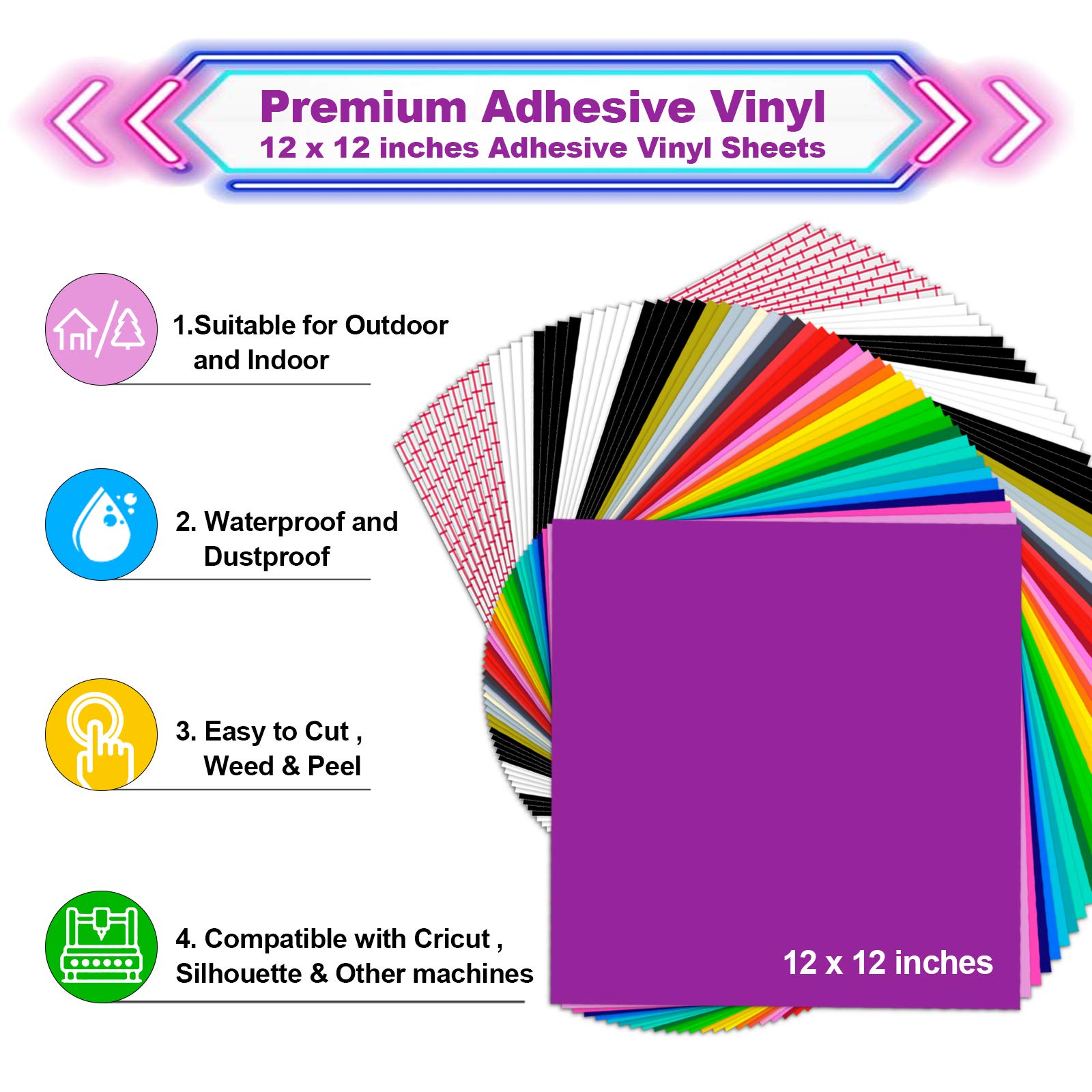 Adhesive Permanent Vinyl for Cricut 60 Pack Adhesive Vinyl 50