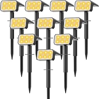 Flaow 10-Pack Solar Spot Lights Outdoor 118 LEDs - 4 Modes IP67 Waterproof Auto On/Off Landscape Pathway Lights for Yard Garden Patio (Warm White)