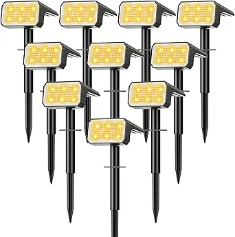 Solar Spot Lights Outdoor, [10 pack/118 LED] 4 Modes Auto On/Off Solar Landscape Spotlights, Ip67 Waterproof Solor Powered Pathway Lights for Outside Yard Garden Walkway Tree Patio (Warm White)