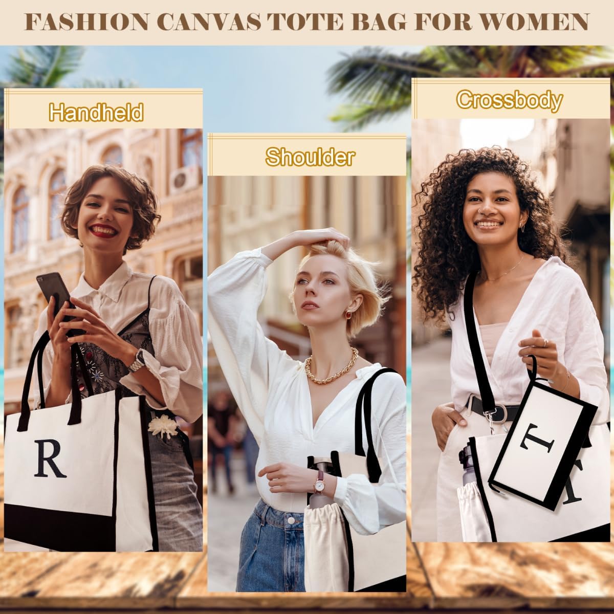 Initial Canvas Tote Bag - Reusable Grocery Bags, Birthday Gifts Basket for Bridemaids Friends Teachers | for Bridemaids, Friends, Teachers