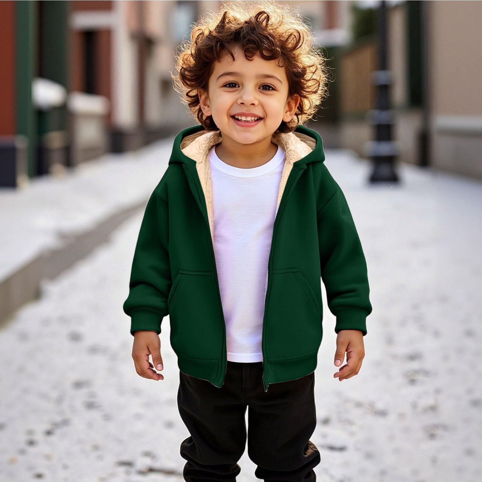 Felpa foderata in pile per bambini con cappuccio e zip