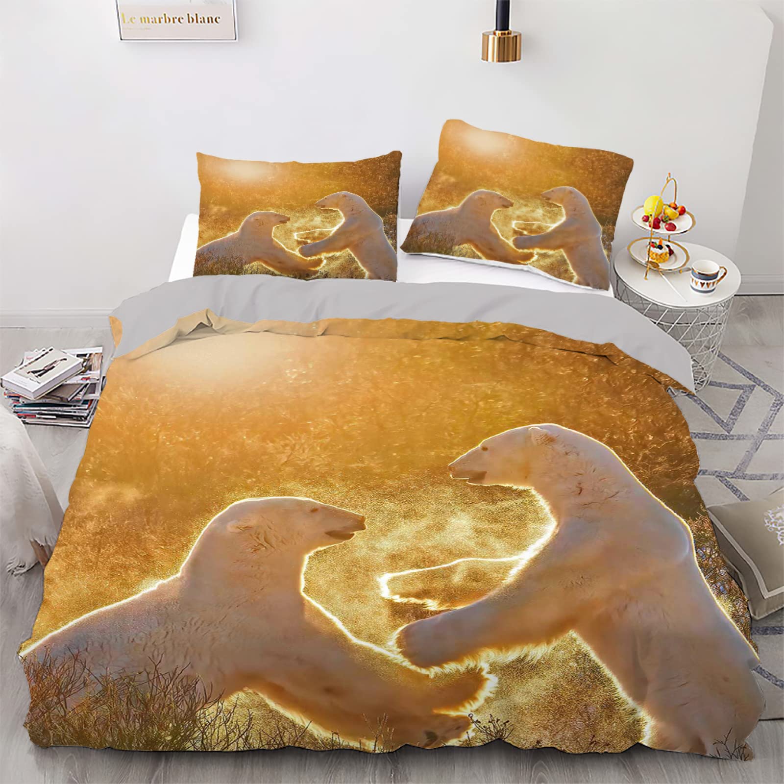 Housse de couette 160x200 ours jaune en microfibre avec 2 taies