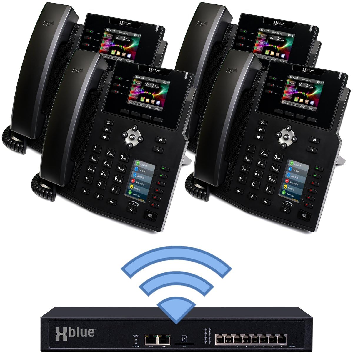XBLUE Wireless QB2 Small Business Phone System Bundle with (4) IP9g VoIP Phones - Includes Auto Attendant, Voicemail, Remote Worker Extensions, Caller ID, Conference, Paging & Intercom