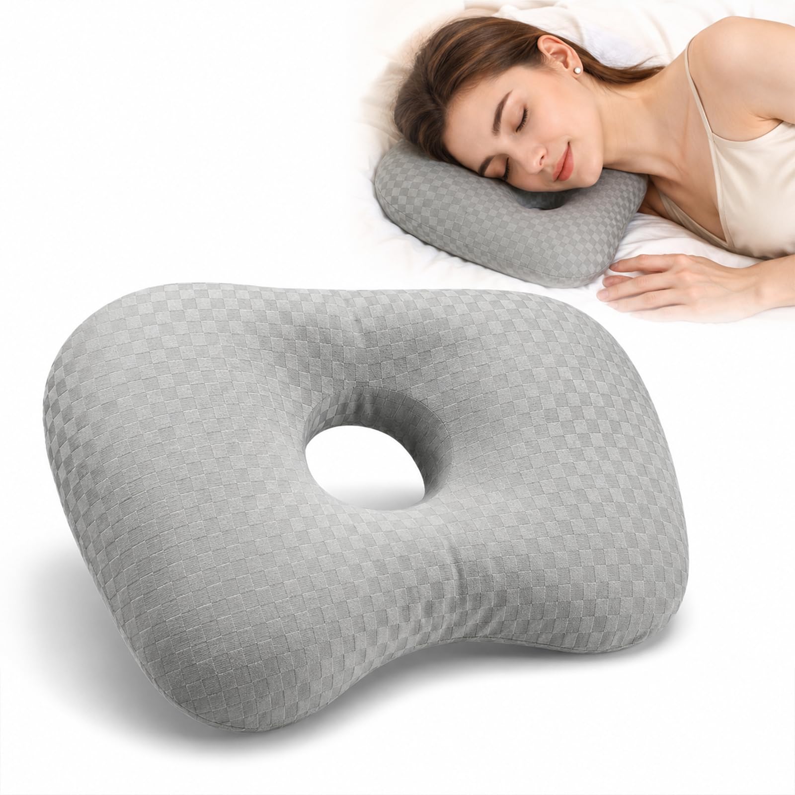 Ear Piercing Pillow with Hole for Side Sleepers, Ear Pillow with Eye Mask