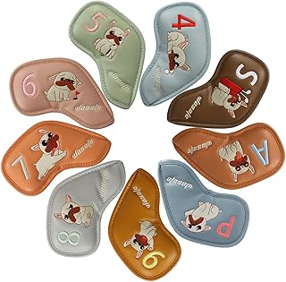 Bxzzuisゴルフヘッドカバー 9点セットゴルフアイアンヘッドカバー かわいい動物 高級 PUレザー 軽量 防水 耐摩耗 ウェッジとアイアン保護カバー 初心者に最適 [並行輸入品]