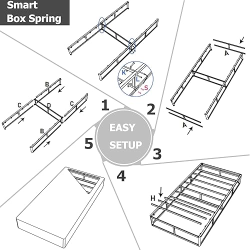 Miniatura 7 de Aardhen Base de colchón individual XL con marco de metal fuerte de 5 pulgadas de alto perfil, silenciosa, sin ruido, fácil montaje, capacidad máxima