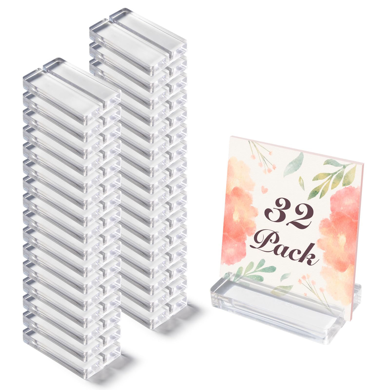 OUTNEE 3" Acrylic Sign Holders, 32 PCS Clear Place Card Holders with Card Slot, Table Numbers Display Stands, for Wedding/Menu/Meeting/Table Numbers