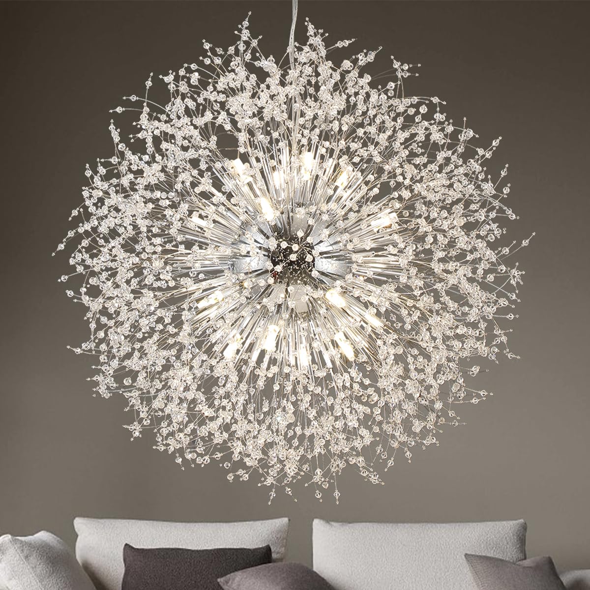 Camastar Dandelion Crystal Chandeliers, 16Light Large Chrome Fireworks
