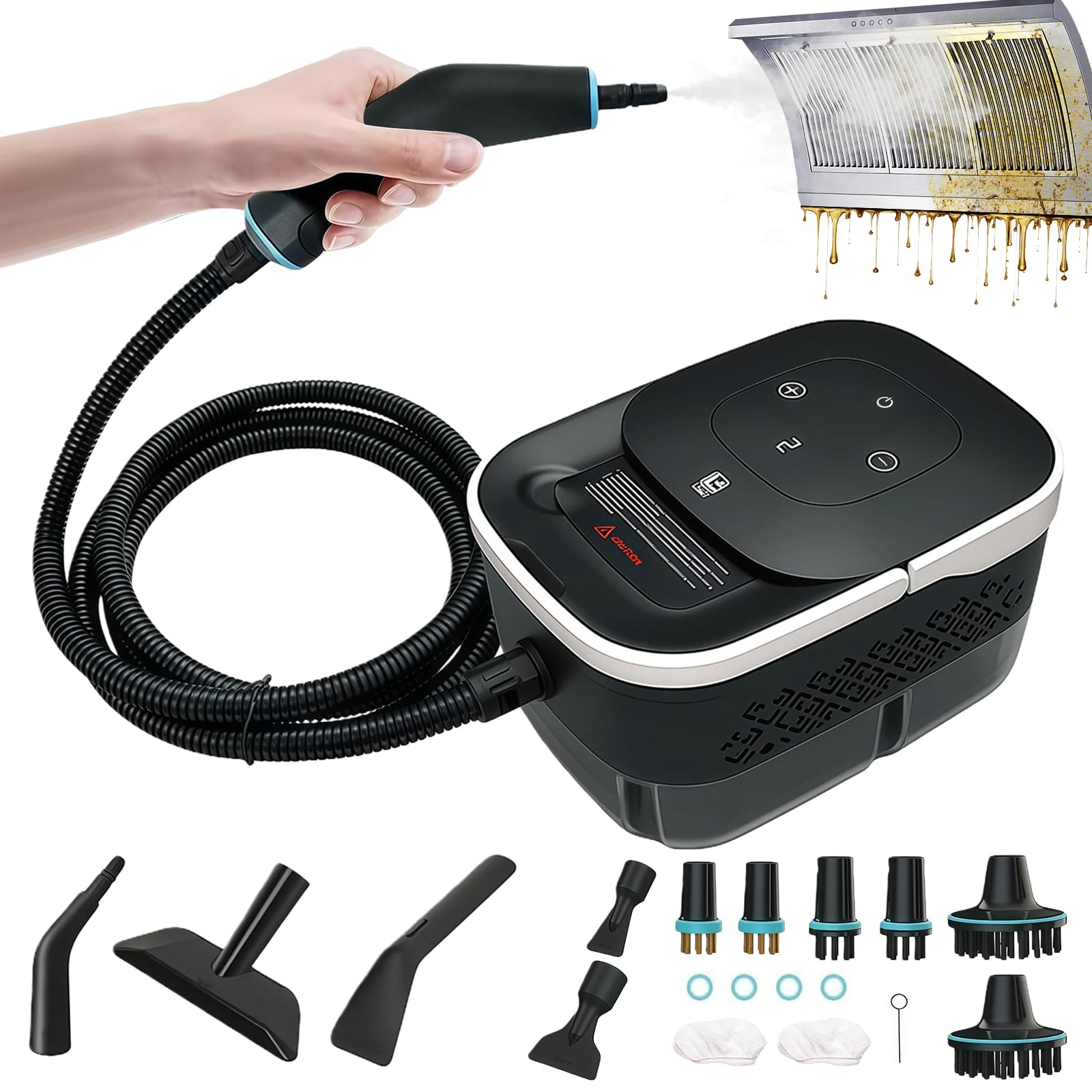 Limpiador a vapor de alta presión, 2500 W, limpiador de vapor portátil, limpiador a vapor en seco, con depósito de 4 bares y 1250 ml, limpiador a vapor para todo – cocina, baño, coche, muebles