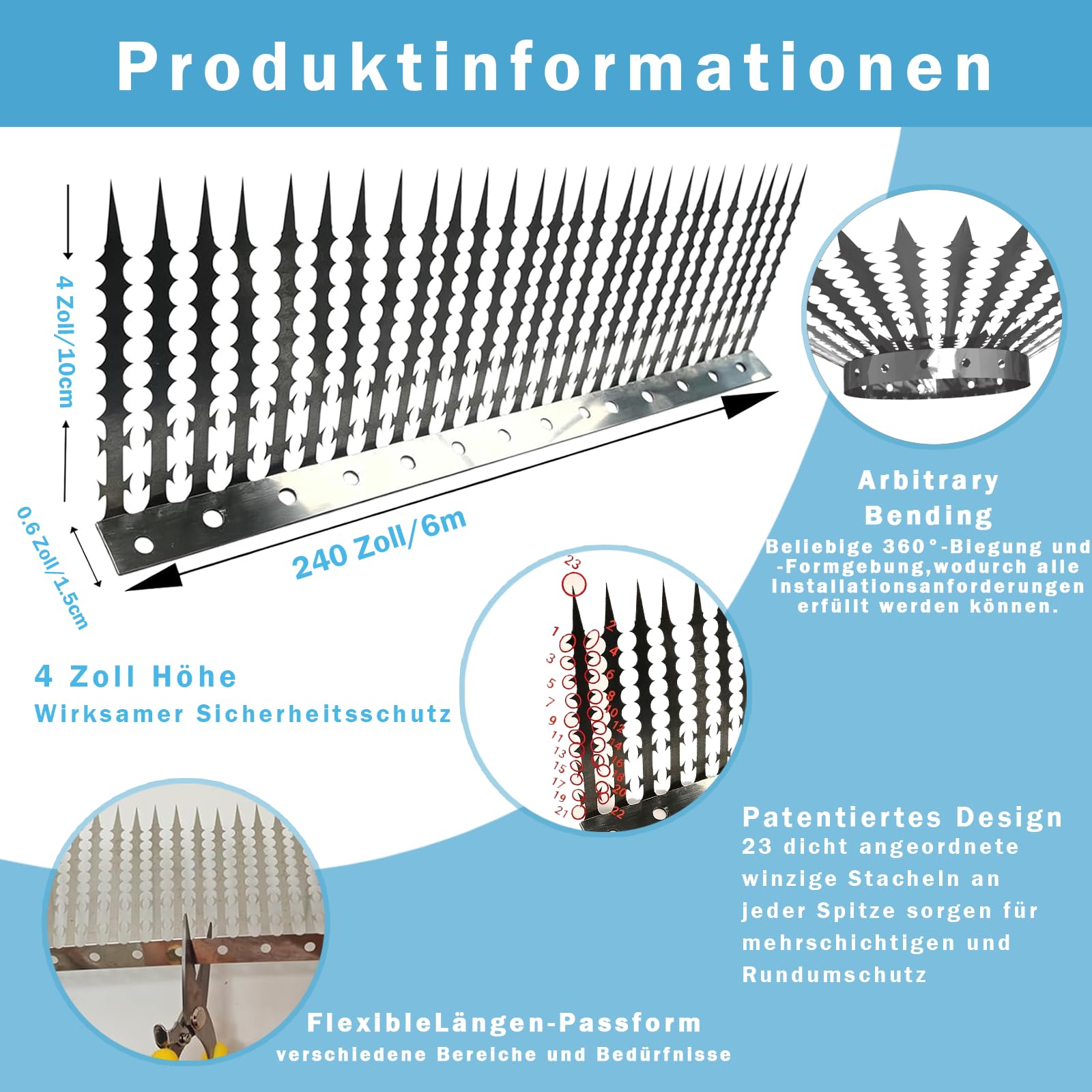 Marderabwehr Fallrohr, Waschbär Abwehr, Vertreiben Tauben Spikes (6m*10cm)