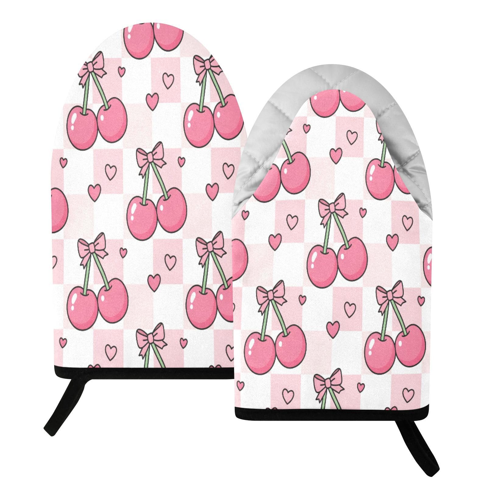 BURSTDDY Cherry Bow Tie Oven Mitt,Heat Resistant Kitchen Mitts for Cooking