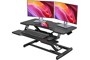 Vivo Black Standing Desk Converter (32") For Dual Monitors With Keyboard Tray