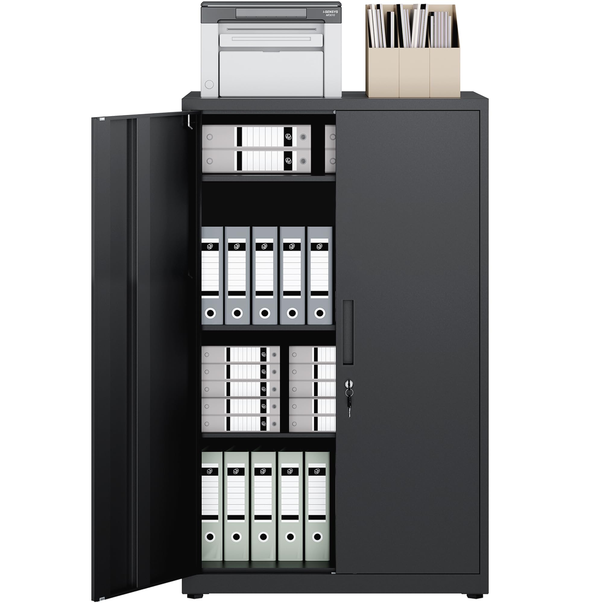 LAND·VOI Steel Storage Cabinet, 4-Tier Lockable Cabinet with Adjustable Shelves, Double-Door Cupboard Storage, For Home, Office Storage, 40×80×131.5cm, Tall Cabinet, Black — image 1