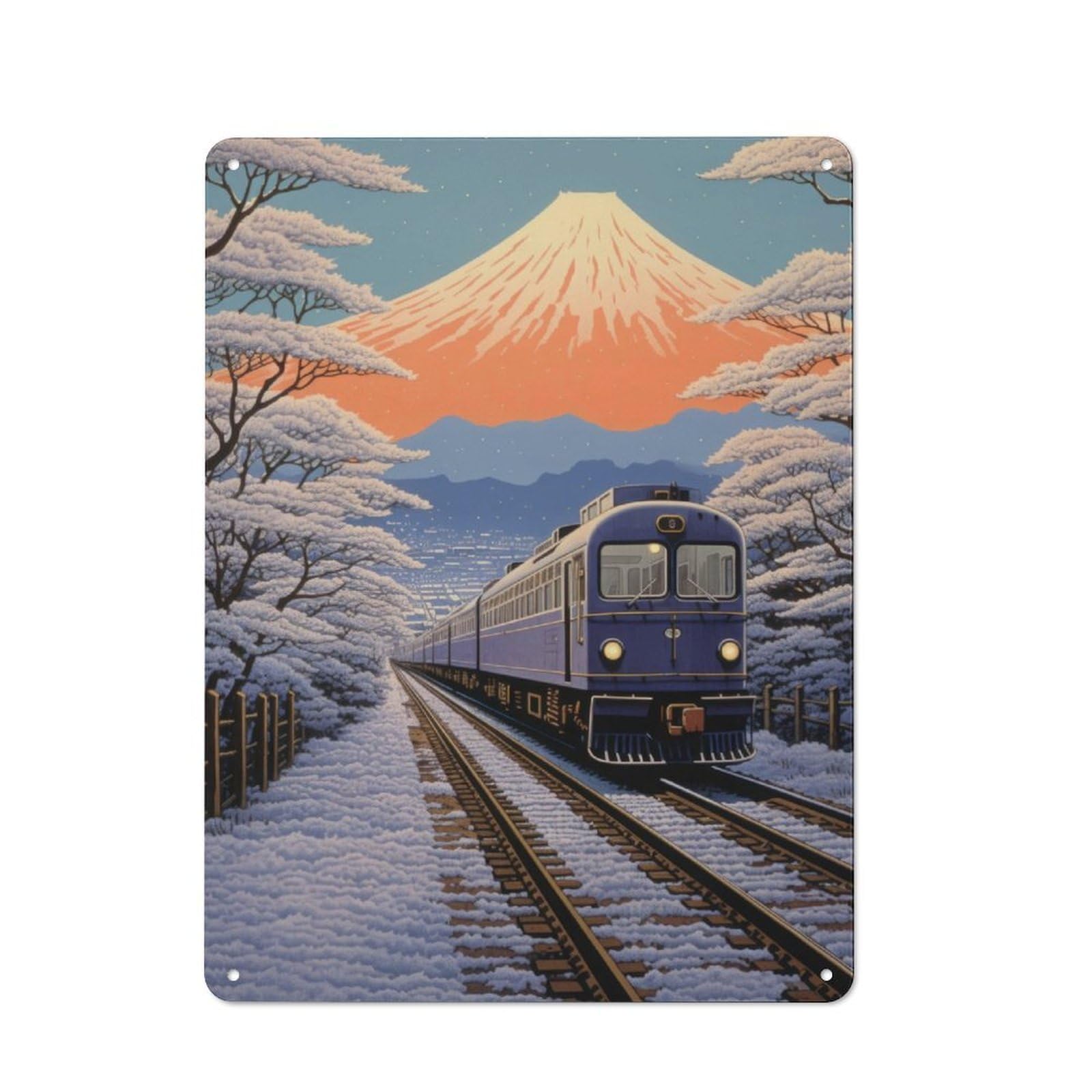 Junmoney Train Japanese Painting Urban Metal Wall Decor 40X30cm, Metal Wall Art Sign For Loft, Studio, Office Or Creative Room