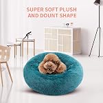 Donut Dog Bed, Cat Calming Bed Anti-Anxiety Round Fluffy Faux Plush Soft Warming Cushion Sofa Beds for Small Medium Large Dogs Cats Washable JD003 (Cyan, 50L x 50W x 15H cm)