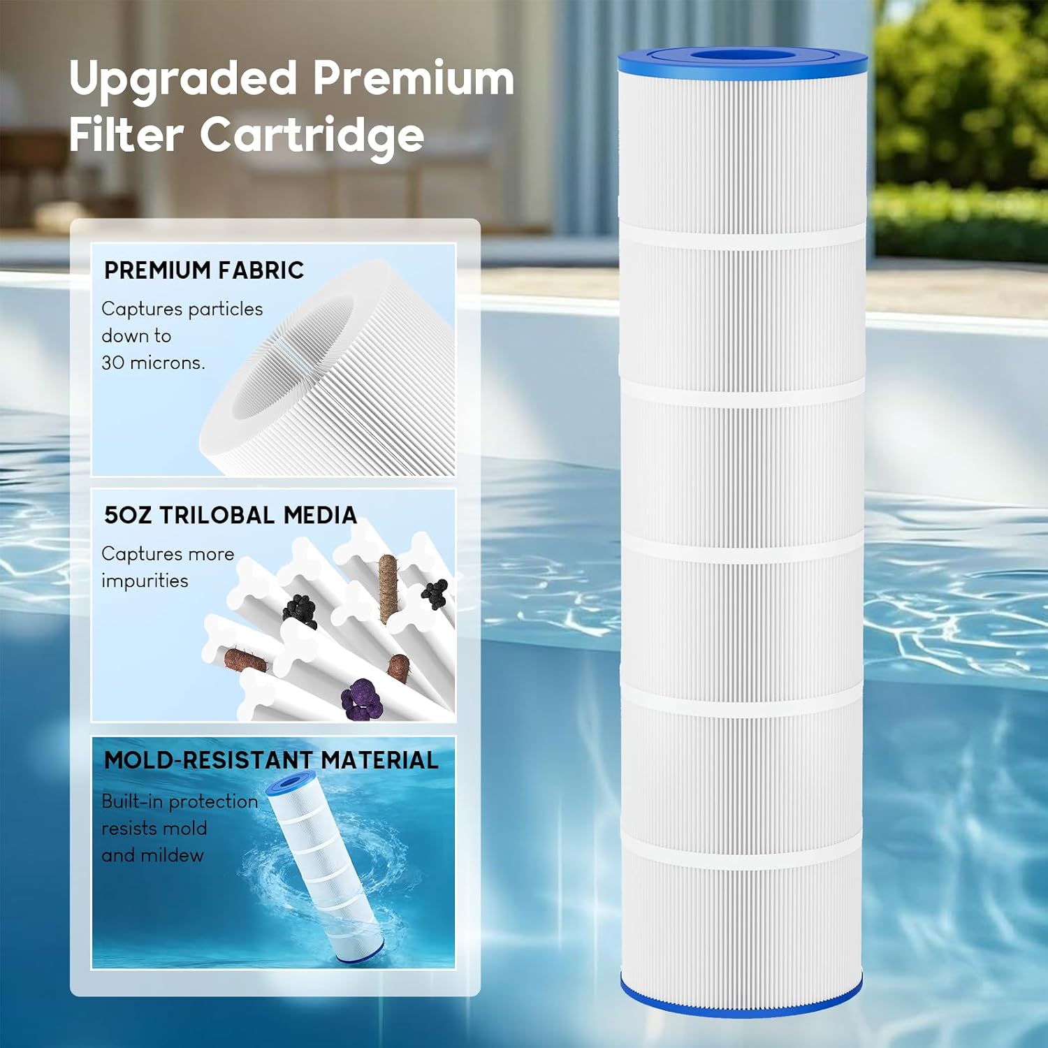CV340 Pool Filter Cartridges Replacement for Jandy CL340, CV340, Pleatco PJAN85, Unicel C-7459, Filbur FC-0800, 4 x 85 sq.ft Cartridges, L x OD: 27" x 7", 4 Pack
