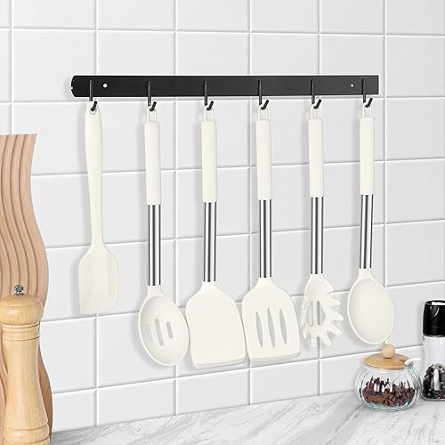 Miniatura 8 de LIANYU Juego de utensilios de cocina de 15 piezas con soporte, utensilios de cocina de silicona con mango de acero inoxidable, herramientas de