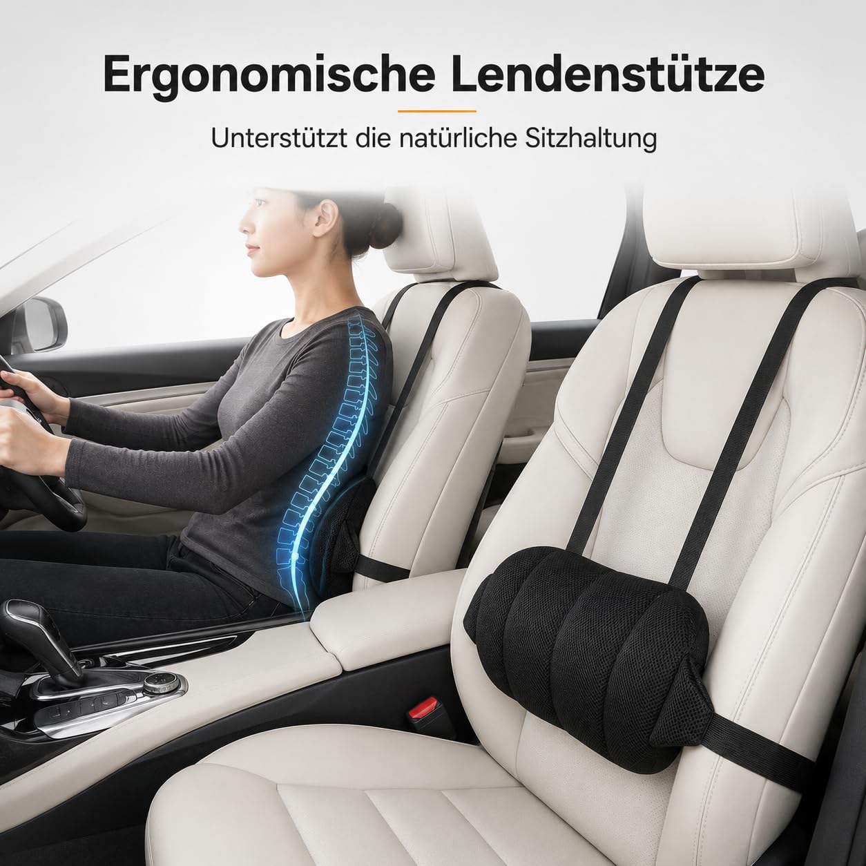 2 Stück Lendenstützkissen, Memory-Schaum-Rückenstütze | Verstellbare für unteren Rücken und Taille Kissen, ergonomisches Rückenkissen für Fahrersitz und Bürostuhl, Schwarz