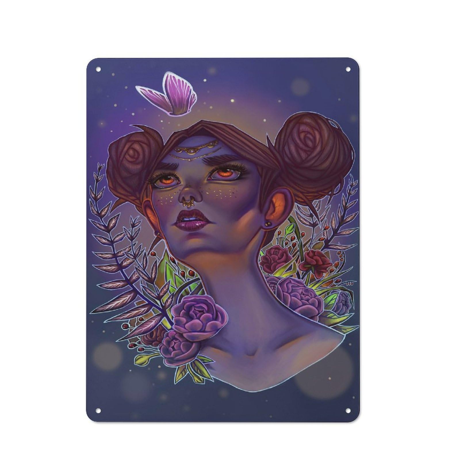 A Digital Painting of A Girl in A Sea of Beautiful Flow ... Vintage Tin Sign 40x30cm for Café Or Home Bar, with Clear Vintage Wall Decor Character