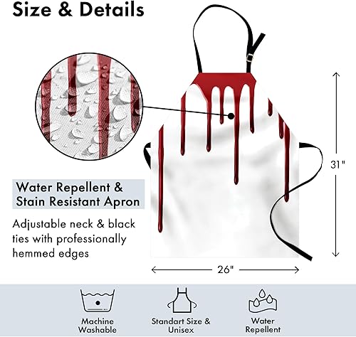 Miniatura 4 de Ambesonne Delantal de terror, Flowing Blood Horror Spooky Halloween Zombie Scary Help Me Ilustración temática, babero de cocina unisex con cuello