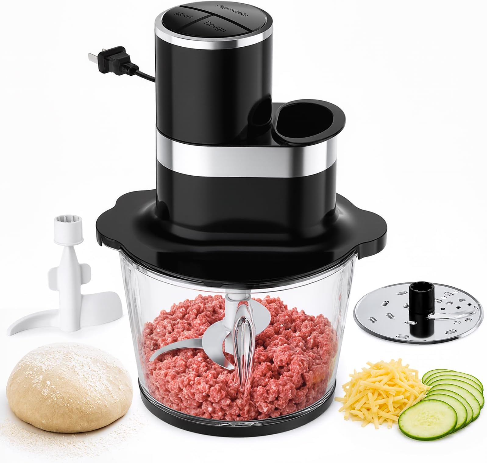 GVODE 12Cup Food Processor,600W Food Chopper,Meat Processor with Glass Bowl