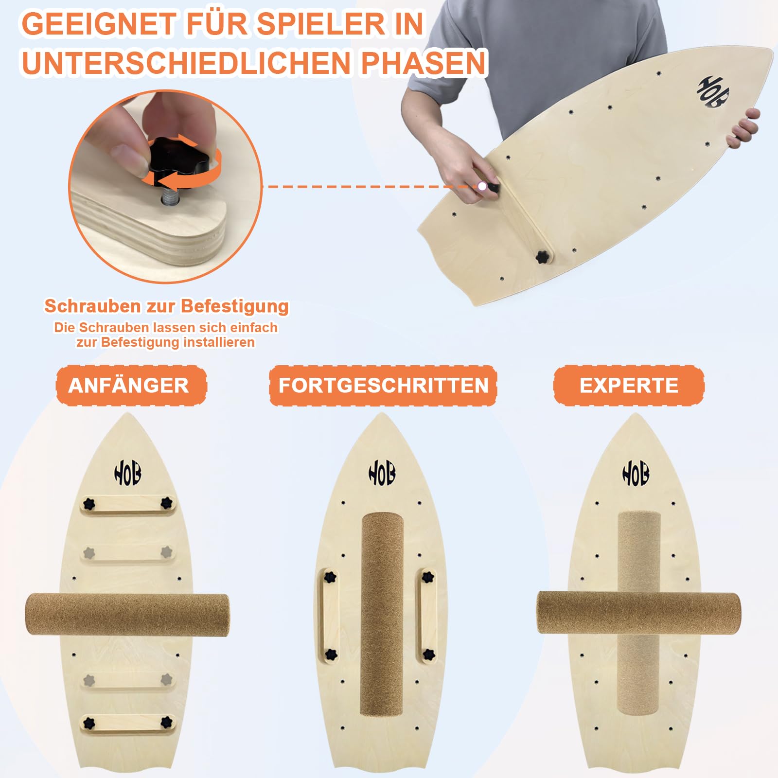 Balance Boards für Indoor- und Outdoor-Training, Holz-Balance Board mit Korkwalze und verstellbaren Sperren, geeignet für Anfänger und Experten | Erwachsene und Jugendliche