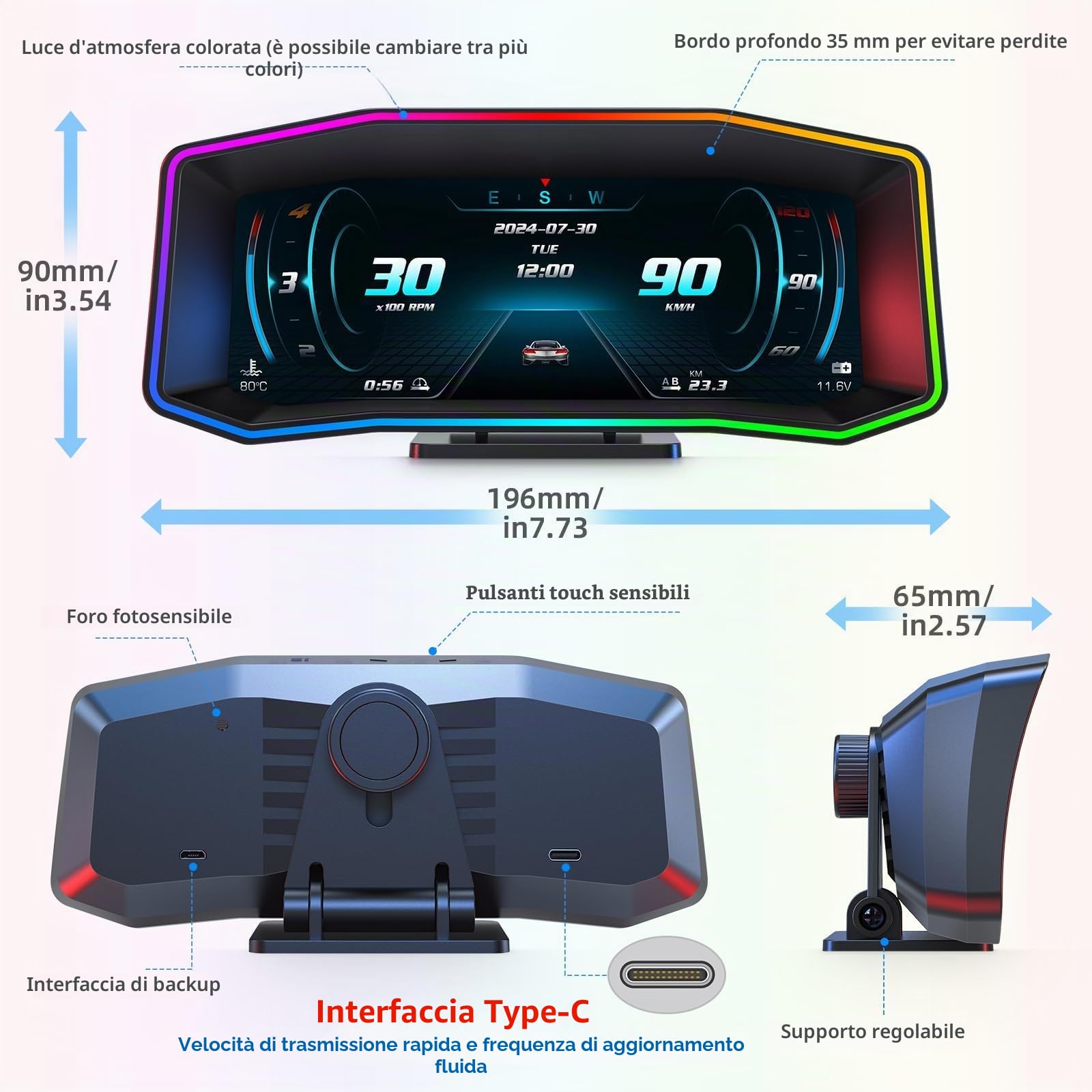 Auto Heads Up Display, Auto HUD P4, OBD+GPS Strumento intelligente, Tachimetro auto, Auto Speed Limit Heads Up Display, applicabile ai veicoli prodotti dopo il 2008