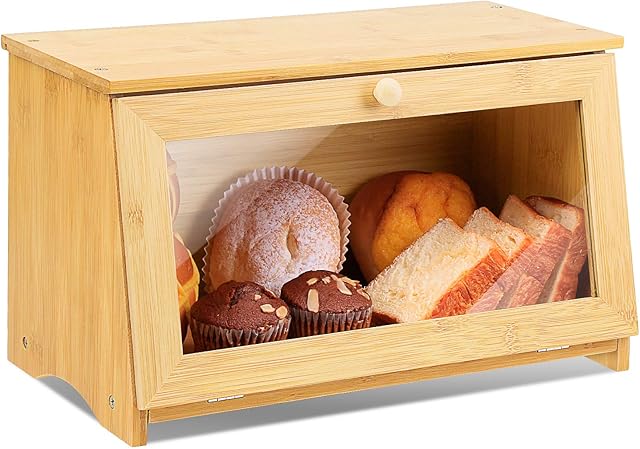 Leader Accessories Bamboo Bread Bin Small Bread Box Food Storage Space for Kitchen Retro 39x21x23cm