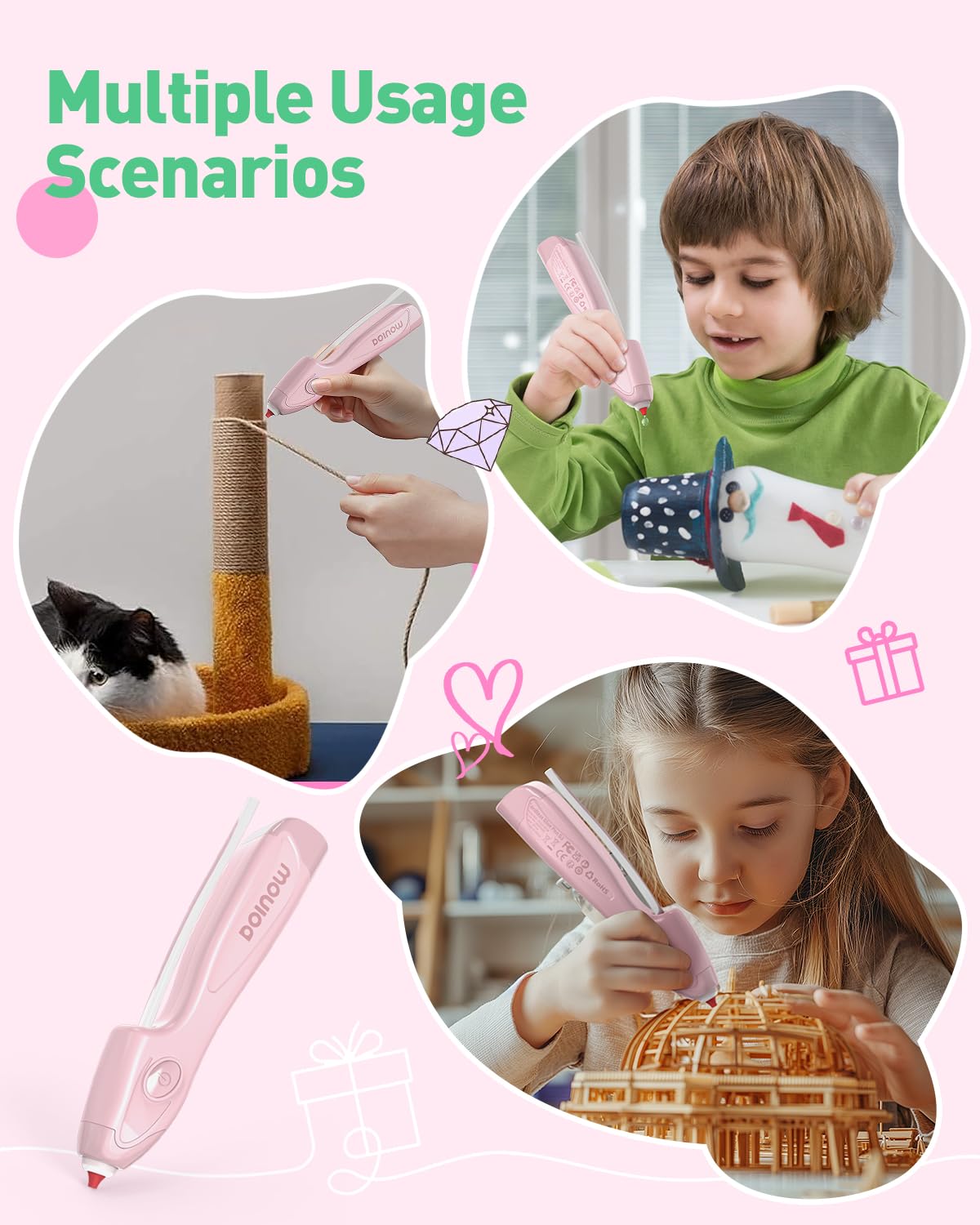 Pistola de pegamento caliente inalámbrica, mini pistola de pegamento de precalentamiento rápido de 6 segundos con 30 barras de pegamento caliente (30 x 185 mm), bolígrafo de pegamento caliente con