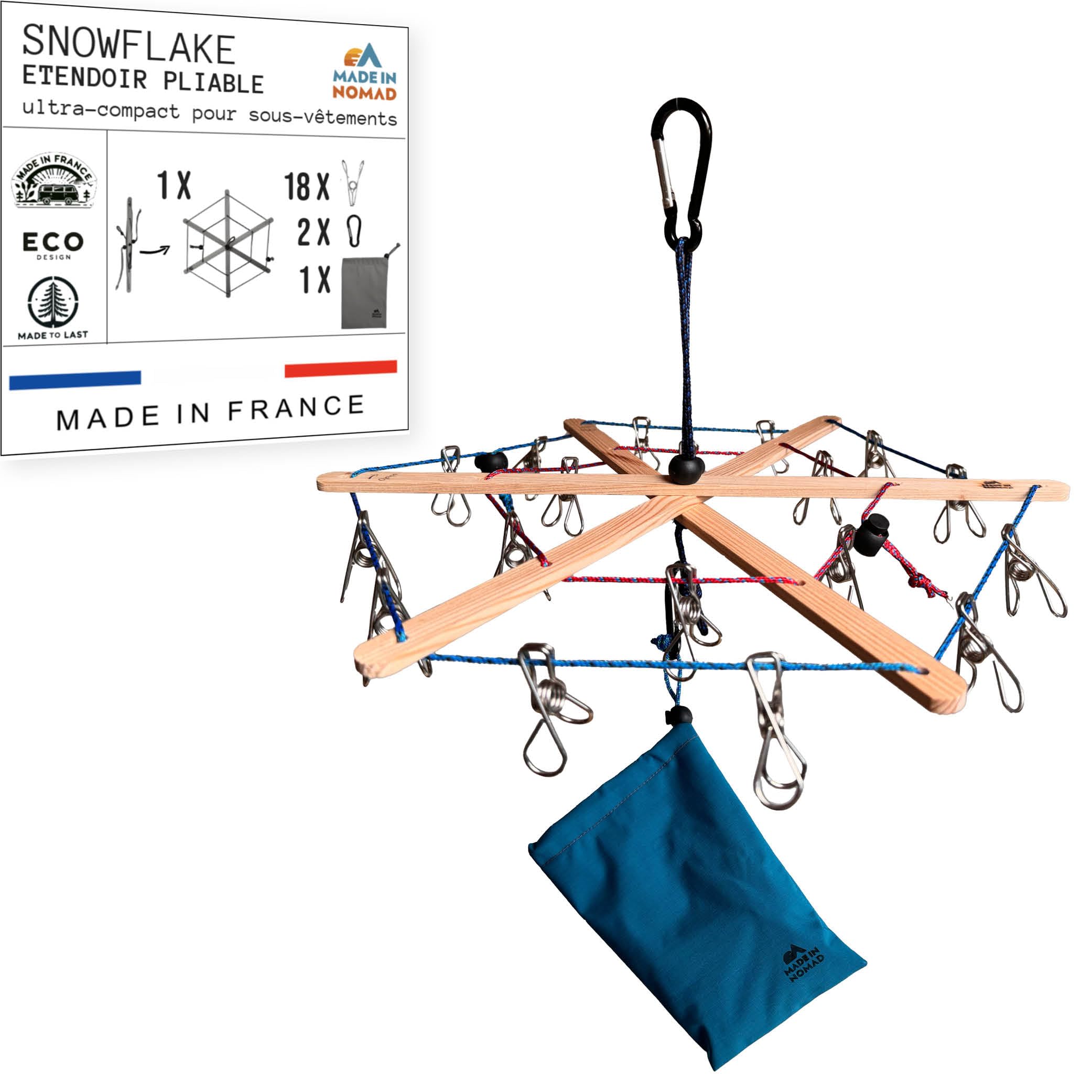 Etendoir chaussette Snowflake pliable suspendre interieur exterieur voyage