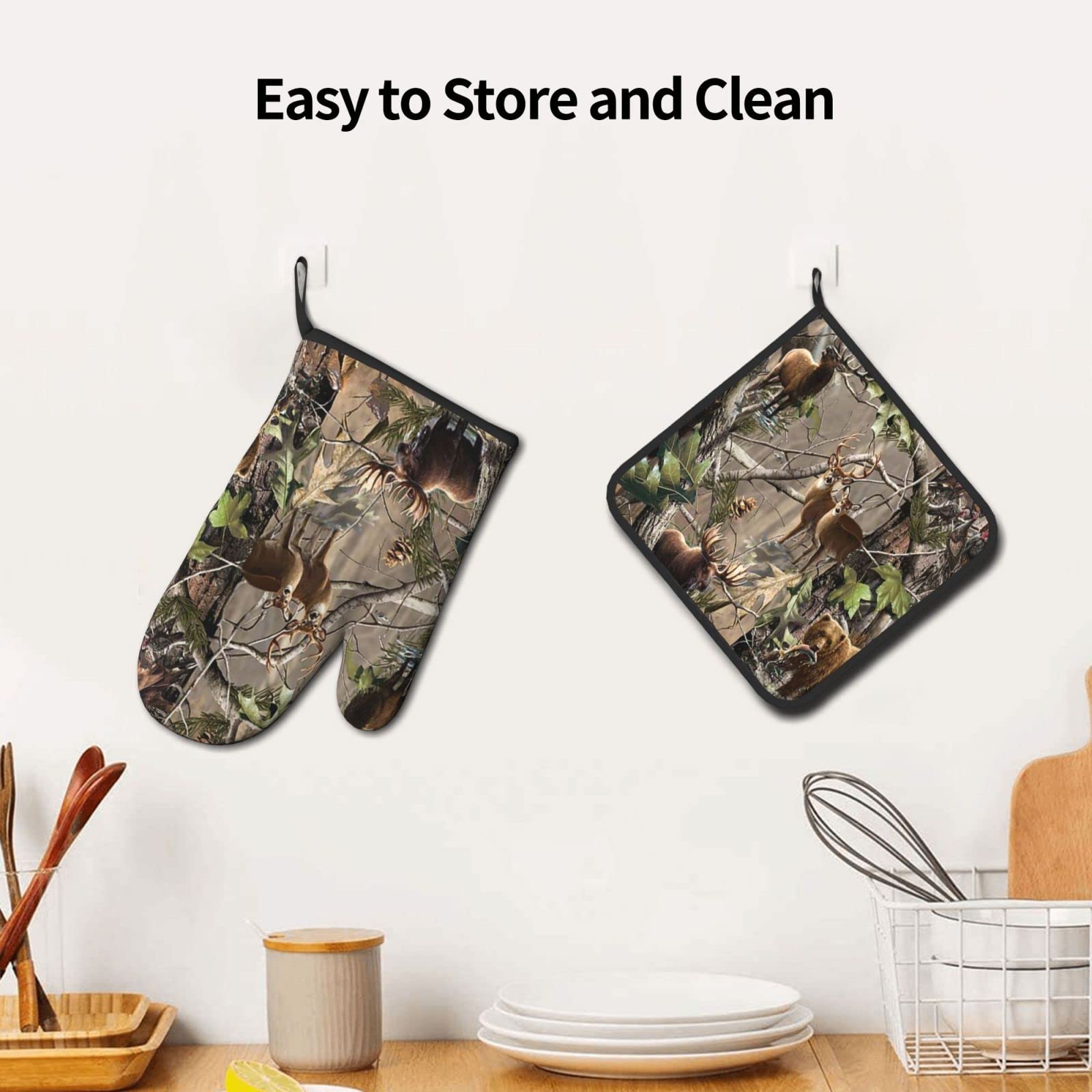 Ofenhandschuh & Topflappen-Set Mit Waldtier-Motiv – Hitzebeständig Aus Polyester (17,8x27,9 Cm & 20,3x20,3 Cm)