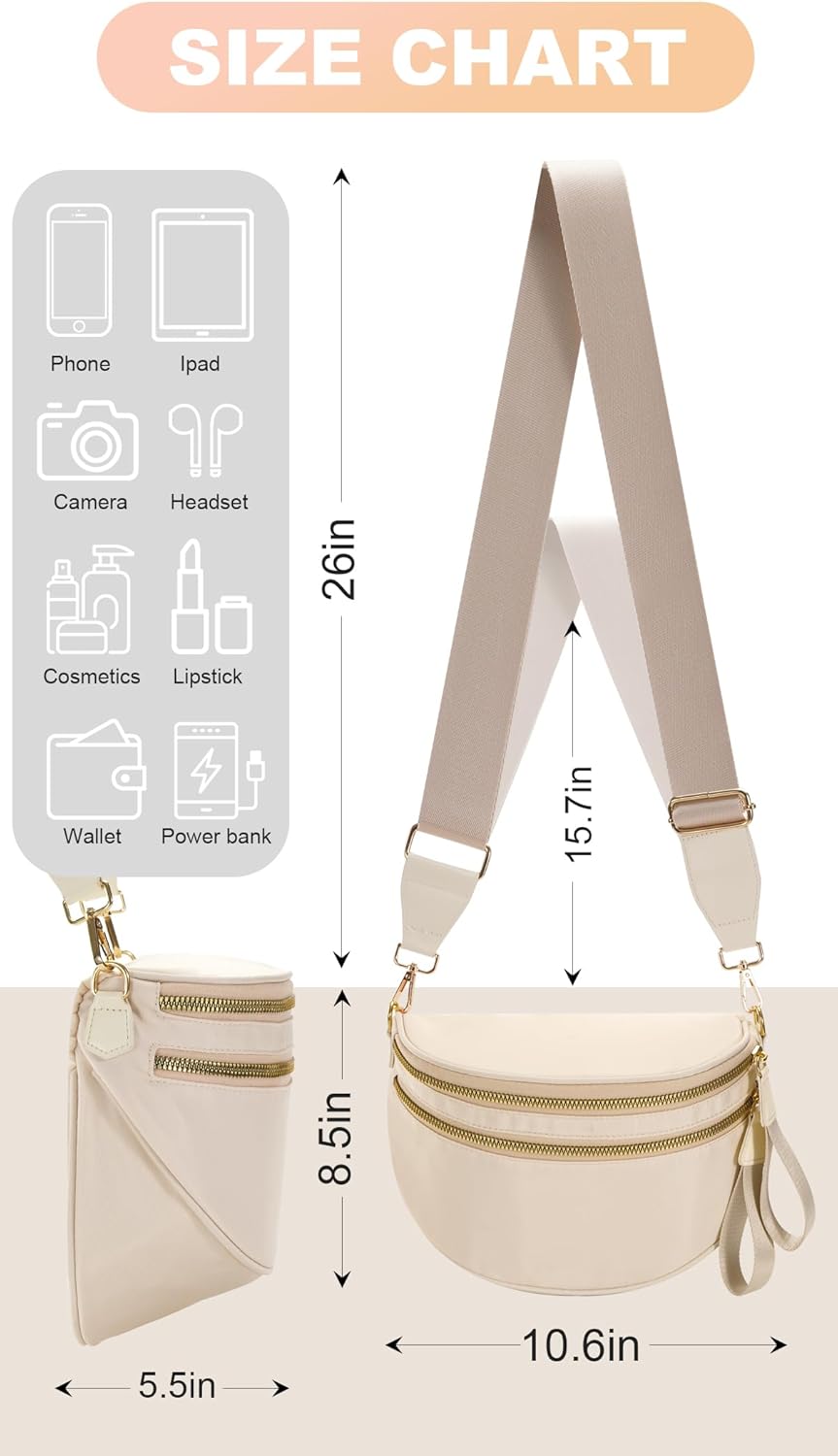 Checkered Crossbody Bag Large Nylon Bum Bags for Women Spacious Belt Bag Sling Handbags Waterproof Purses Fanny Packs - Image 4