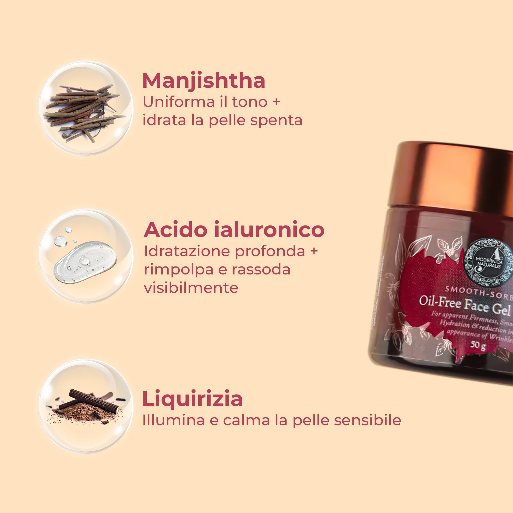 Smooth-Sorbet Crema viso senza olio | Crema idratante vegana leggera per pelle idratata, liscia e grassoccia, con acido ialuronico, manjistha e aloe vera, dermatologicamente testato, 50 g