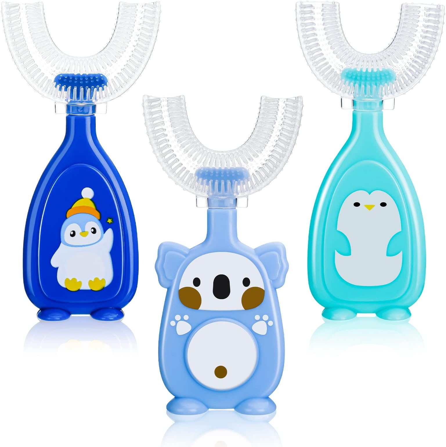 3 Pack Kids U Shaped Toothbrush, 360° Full Mouth Training Toddler Toothbrush Silicone Manual Toothbrush for Kids Toddler Children(Blue)