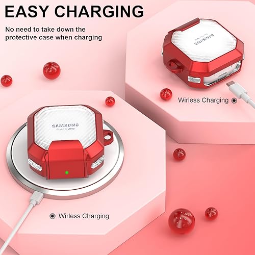 Miniatura 4 de Secure Lock - Funda transparente con diseño para Galaxy Buds FE (2023), Galaxy Buds2 Pro (2022), Galaxy Buds Pro (2021), Galaxy Buds 2 (2021), rojo