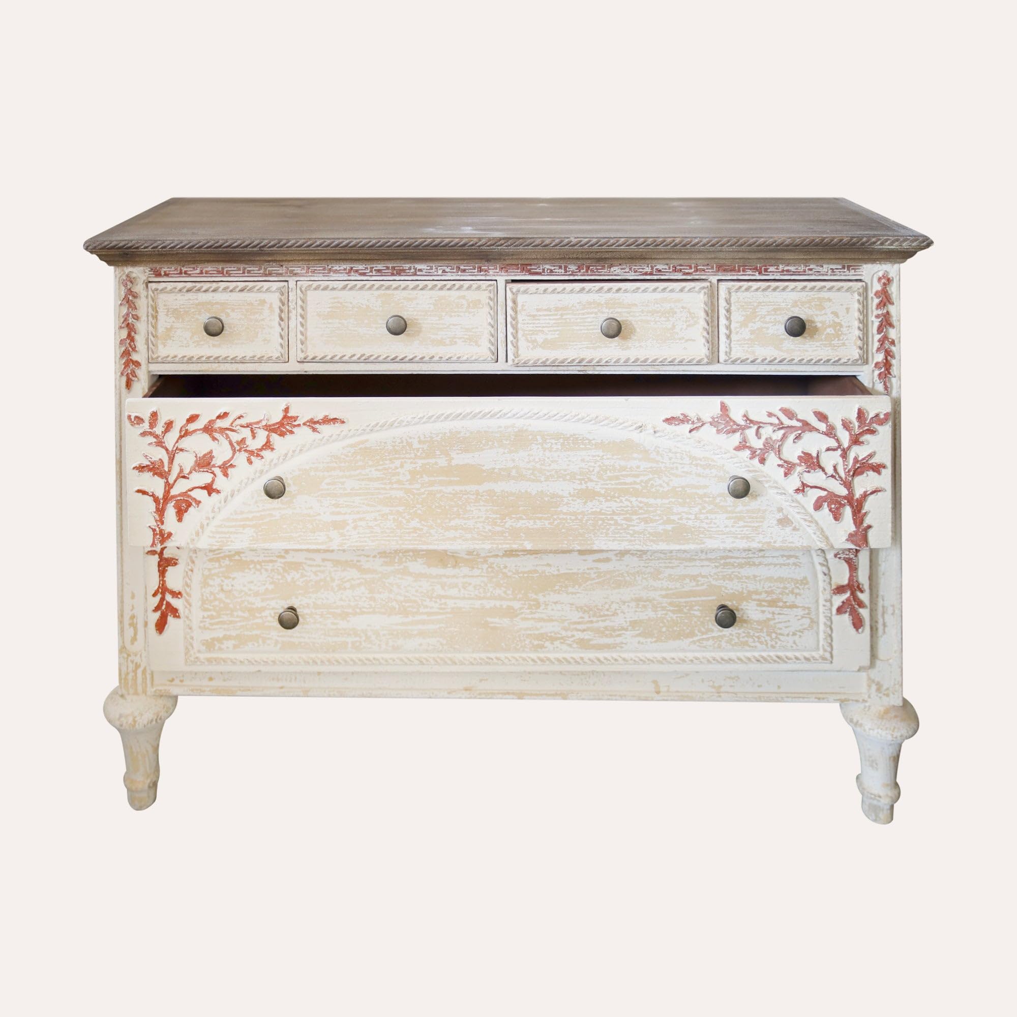 Keyhomestore | Cassettiera 6 cassetti in Legno Bianco Avorio 108x38x79 cm