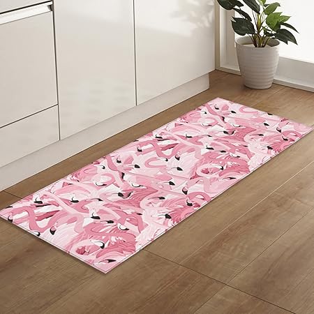 Amazon.com: Summer Pink Flamingos Kitchen Rugs Flowers Pattern Bath Mat ...