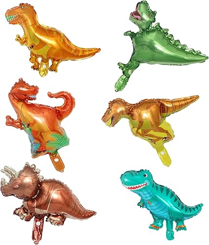 Kit de 6 globos de dinosaurio de aluminio, globo de dinosaurio 3D para fiesta de cumpleaños, dinosaurio, selva, fiesta temática de baby shower,