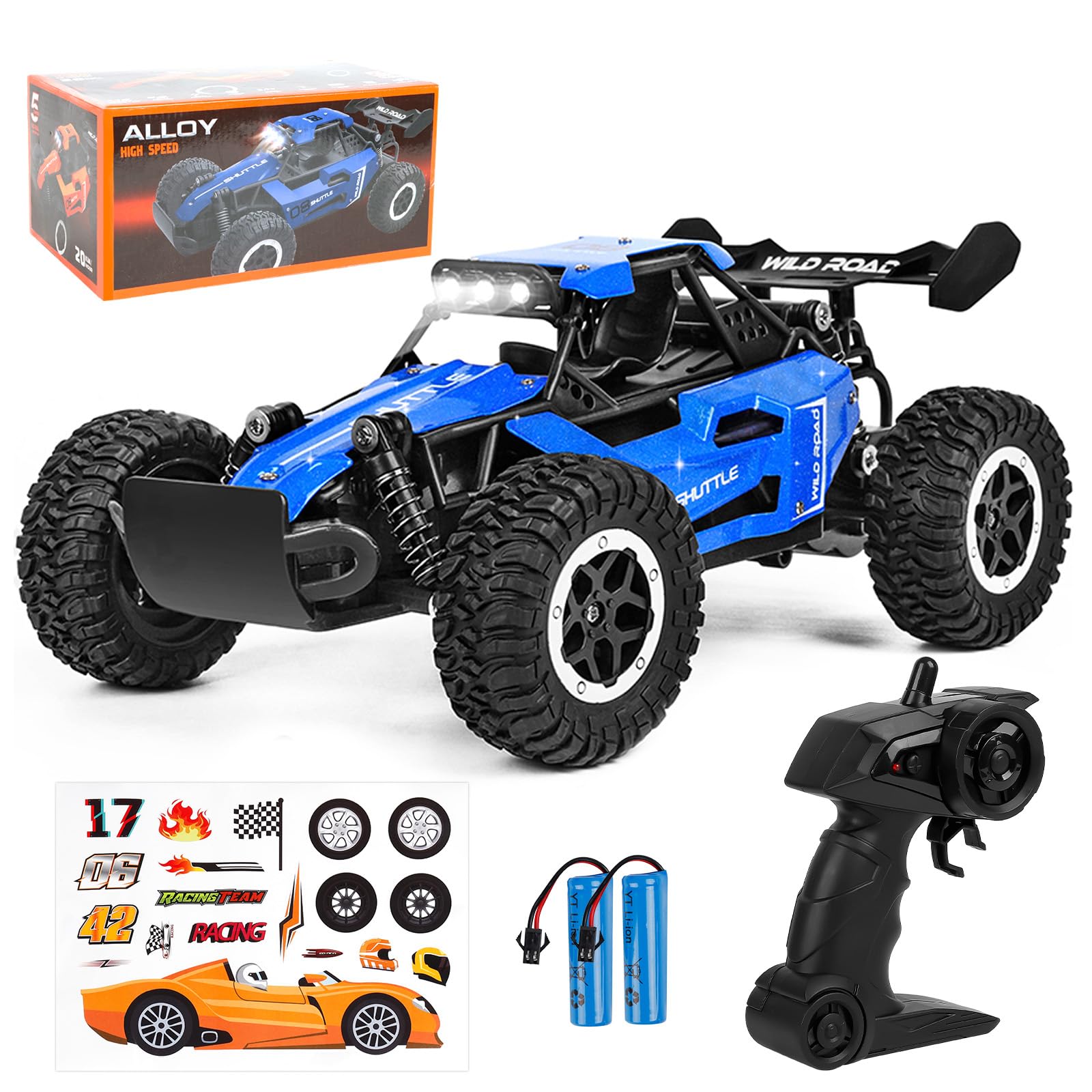 Coche Teledirigido para Niños, 2.4Ghz 1:16 RC Coche con Luces, 2WD 20KM/H Offroad Monster RC Truck, 40m Coche Radiocontrol Juguete, Regalos adecuados para niños a Partir de 3 años (Azul)