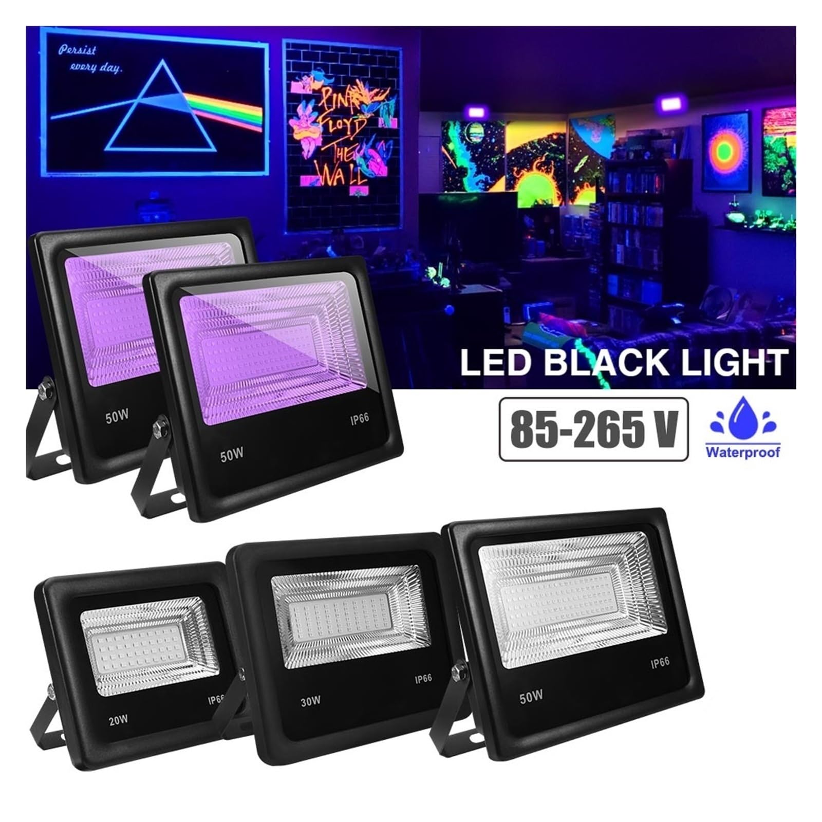 20W 30W 50W LED Luz De Inundación IP66 Focos Impermeables Decoración Jardín 85-265V Negra Fiesta Proyector Iluminación Lámpara Ambiental Ahorro EnergéTico Eficiente(50W)