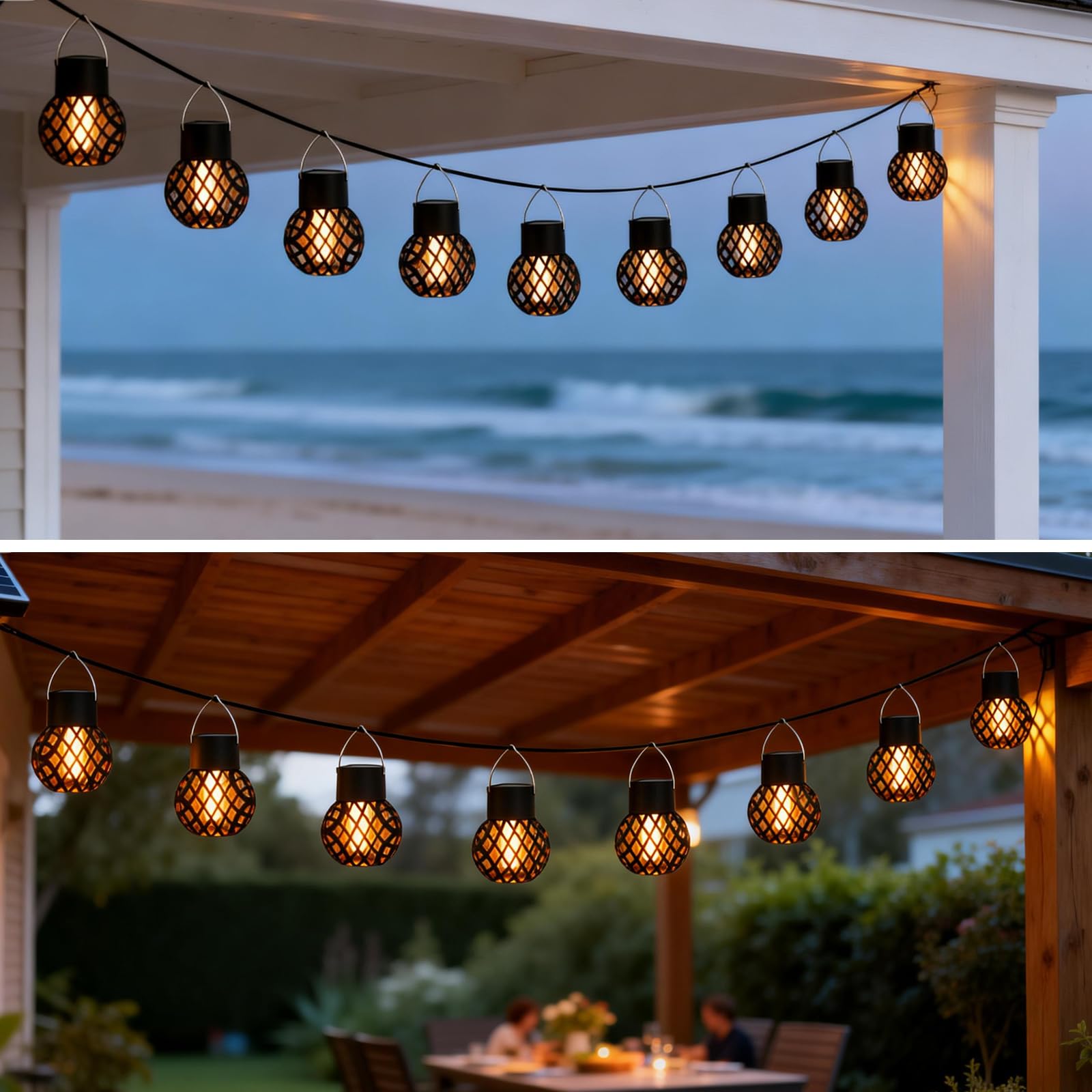 8 Pezzi Lampada Solare a Sospensione per Esterno, Lampade Solari per Esterno a Sospensione, Luce Solare a Fiamma, Luci Solari per Giardino Impermeabili Ip65 per Esterno, Decorazione da Giardino