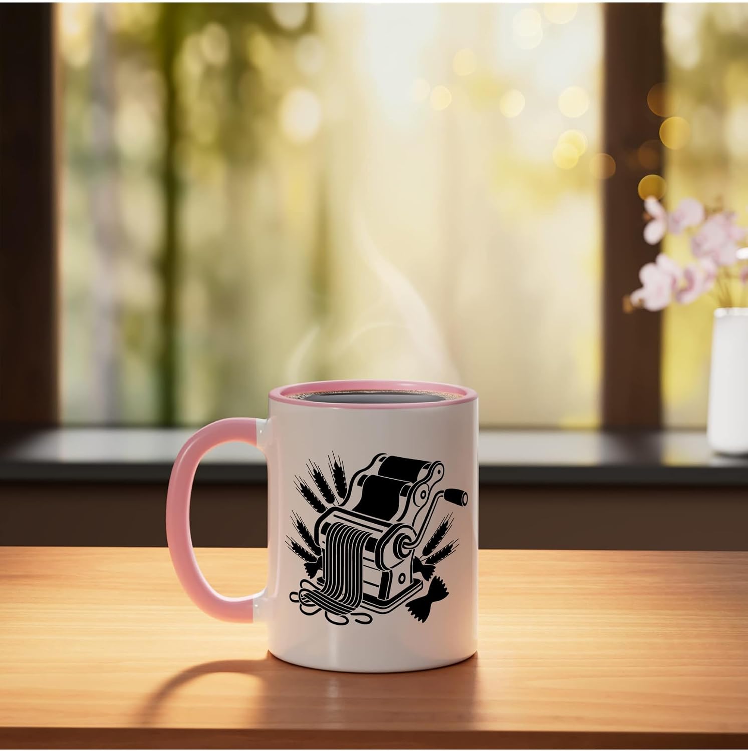 Home Pasta Maker Rolling Fresh Sheets Artisan Craft Kitchen Ceramic Mug, Pink/White, 11oz image 3