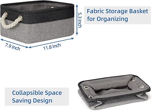 Vista 98 de Temary Canastas de almacenamiento pequeñas de tela para armario, paquete de 6 cajas de almacenamiento decorativas con asas de cuerda para organizar