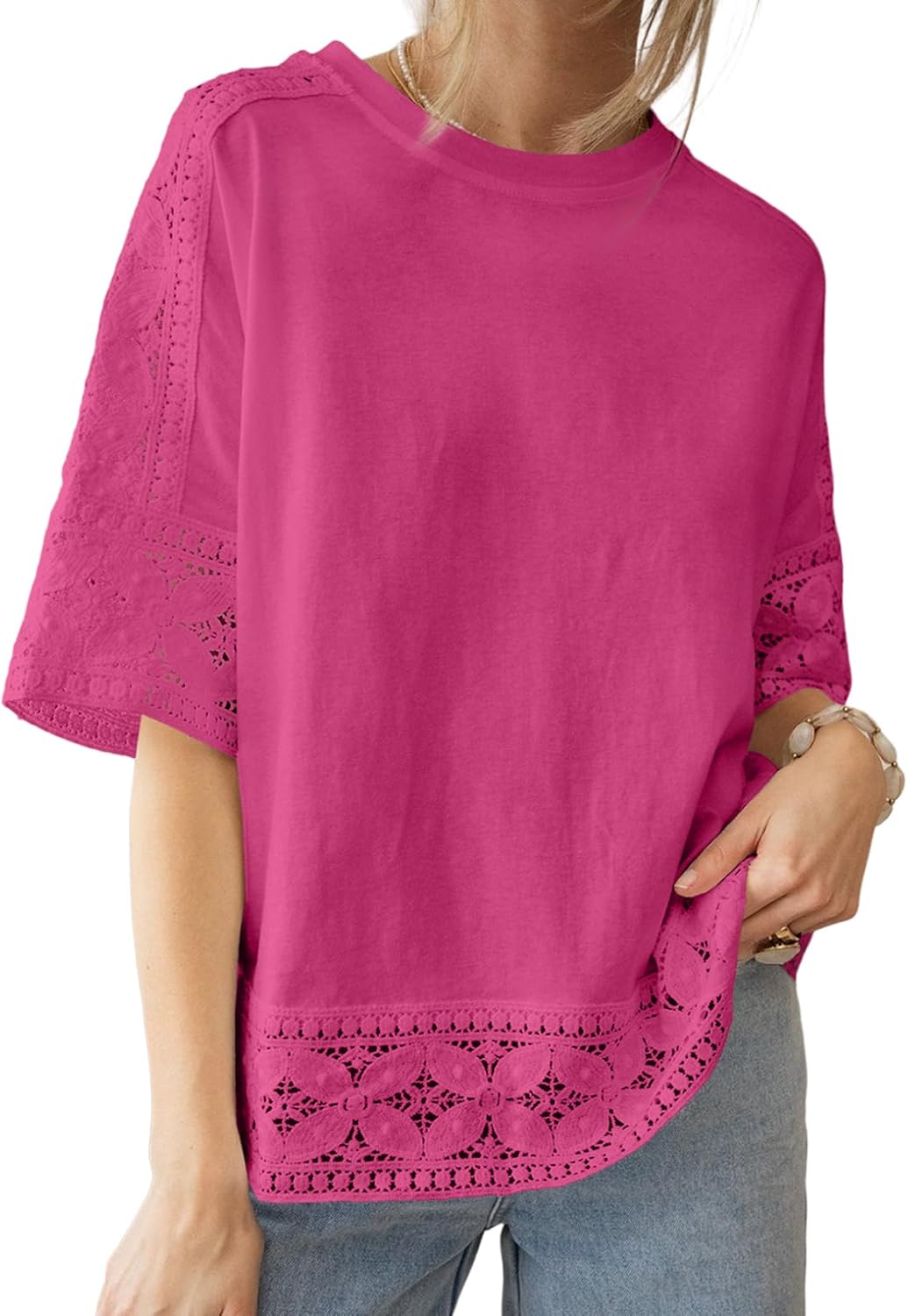 EVALESS Womens Spring Tops Crewneck Short Sleeve Basic Tee Shirts Oversized Summer Outfits Dressy Casual Blouses 2025