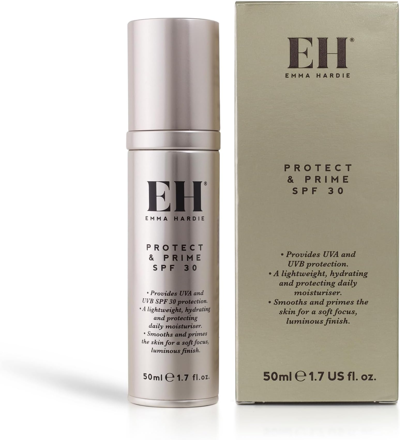 50ml Protect & Prime SPF30 Protection Sunscreen Moisturiser with Hyaluronic Acid, Defences Against UVA & UVB Damage and Premature Ageing, Excellent as Make-Up Primer, Vegan & Cruelty Free