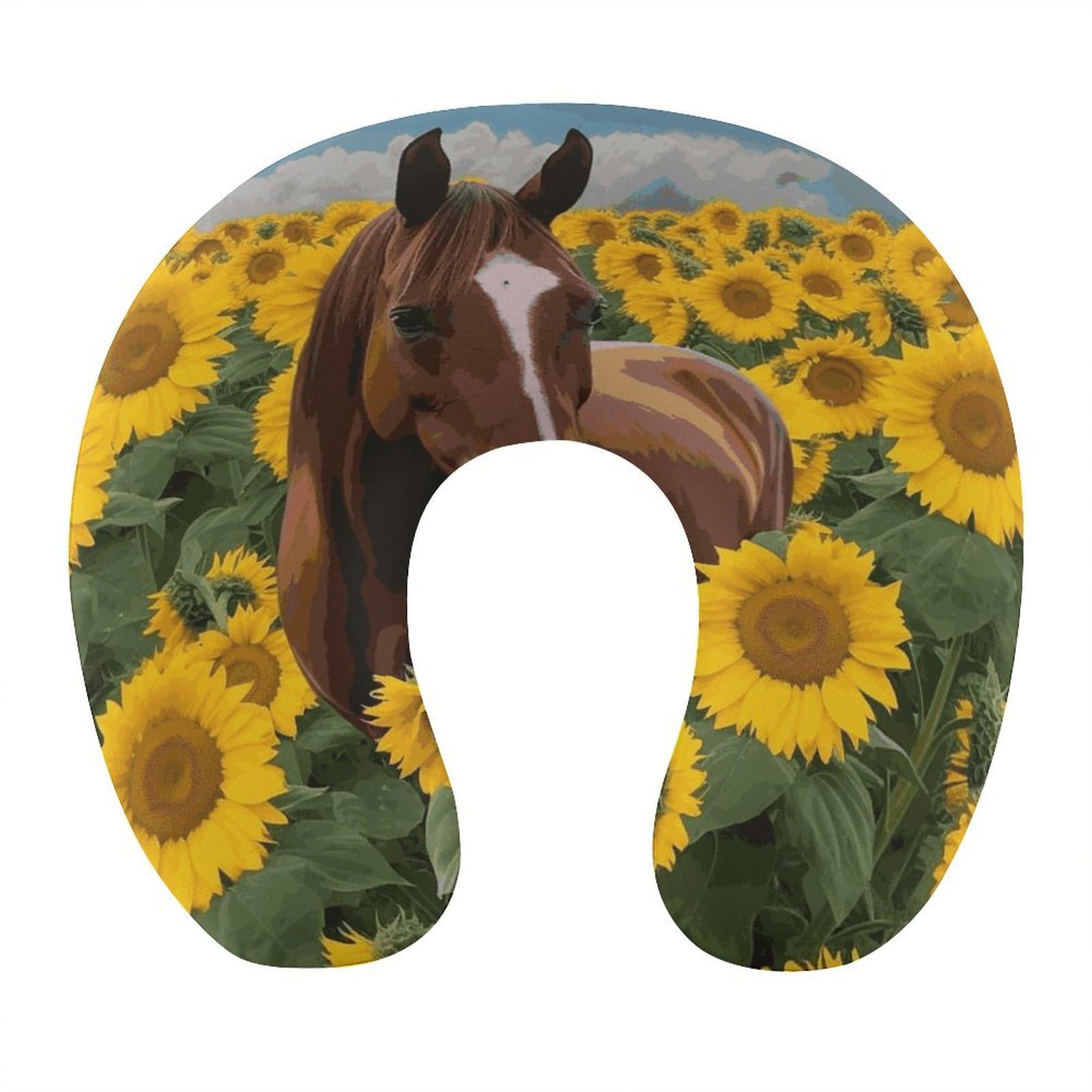 Btcowzrv Style Horse And Sunflower U Shaped Neck Pillow Travel Pillows